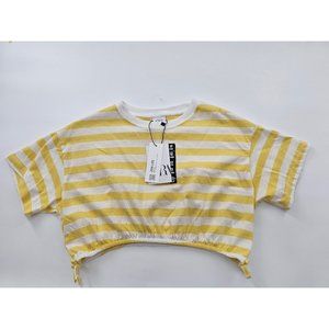 NWT Zara girls 11/12 tee yellow and‎ white striped